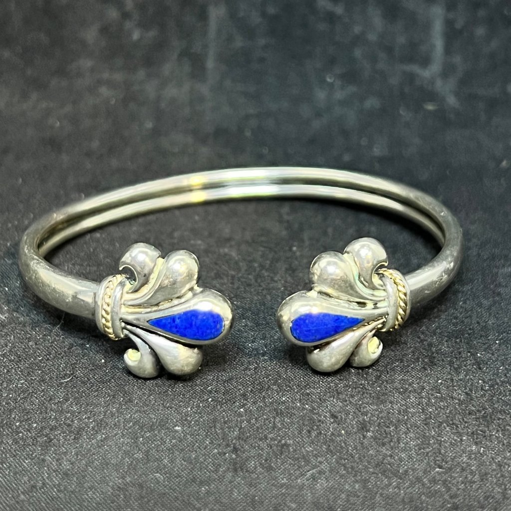 Kabana Sterling Silver, 14k Gold & Lapis Lazuli Fleur Di Lis Cuff Bracelet (3670